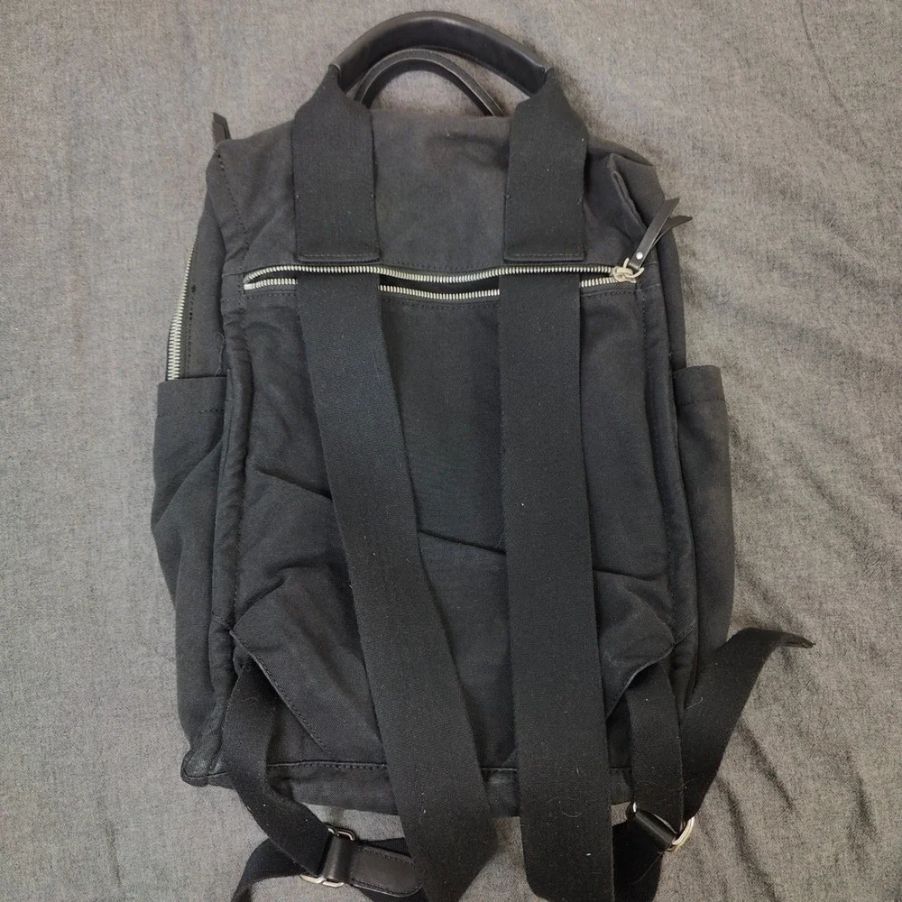 Quince‎ Canvas Backpack Unisex Black Leather Trim Minimalist Commuter Utility